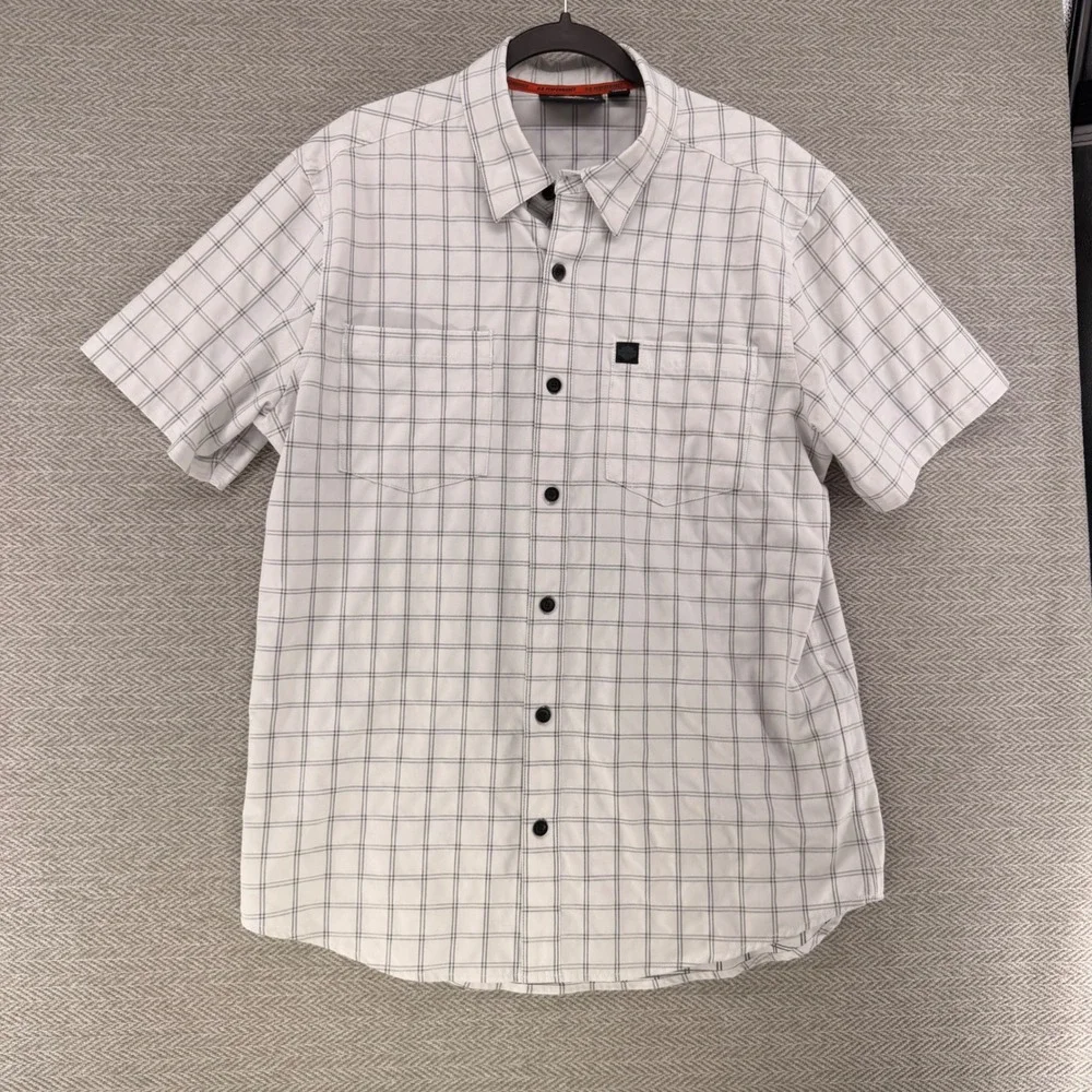Harley-Davidson Mens White Grey Plaid Performance Short Sleeve Button Shirt L